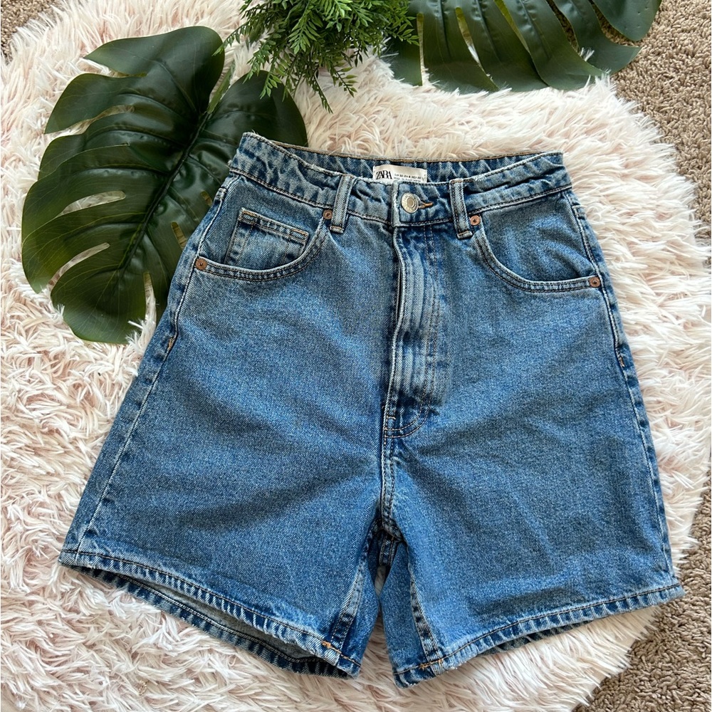 Zara Mom Fit Denim Shorts Womens High Rise Size 0 Medium StoneWash